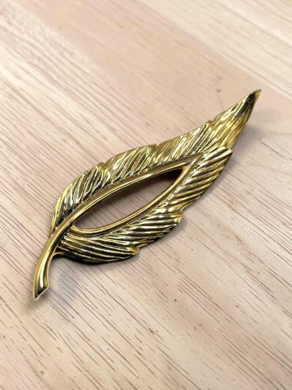 Gold-Tone Open Leaf Brooch